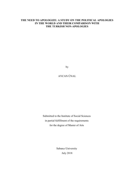 The Need to Apologize: a Study on the Political Apologies in the World and Their Comparison with the Turkish Non-Apologies