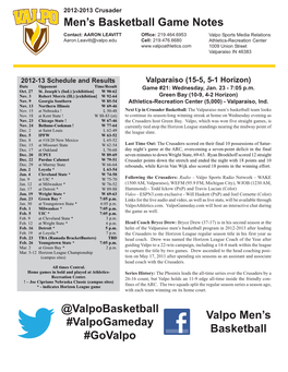 Men's Basketball Game Notes @Valpobasketball Valpo Men's