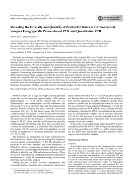 Revealing the Diversity and Quantity of Peritrich Ciliates in Environmental Samples Using Specific Primer-Based PCR and Quantitative PCR