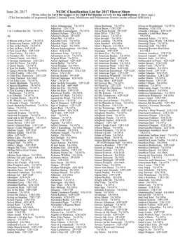 June 26, 2017 NCDC Classification List for 2017 Flower Show