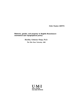 Rhetoric, Gender, and Property in English Renaissance Anatom Ical and Topographical Poetry