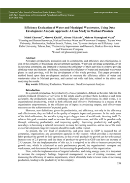 Efficiency Evaluation of Water and Municipal Wastewater, Using Data Envelopment Analysis Approach: a Case Study in Markazi Province