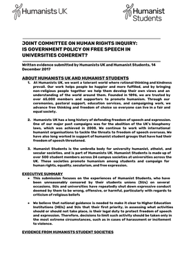 Joint Committee on Human Rights Inquiry: Is Government Policy on Free Speech in Universities Coherent?