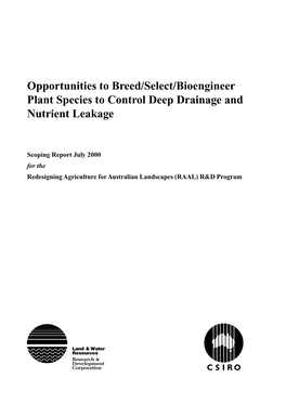 Opportunities to Breed/Select/Bioengineer Plant Species to Control Deep Drainage and Nutrient Leakage