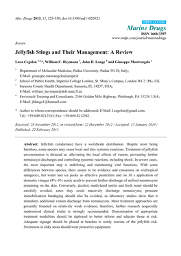 Jellyfish Stings and Their Management: a Review