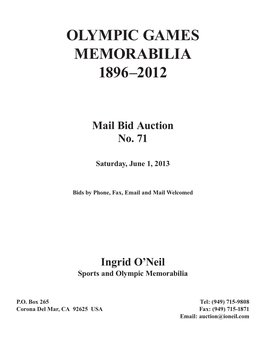 Olympic Games Memorabilia 1896–2012