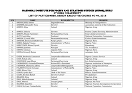 National Institute for Policy and Strategic Studies (Nipss), Kuru Studies Department List of Participants, Senior Executive Course No 40, 2018