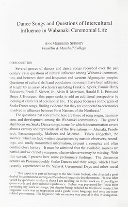 Dance Songs and Questions of Intercultural Influence in Wabanaki Ceremonial Life