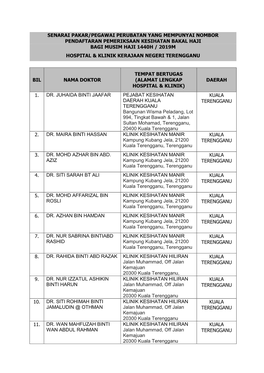 Senarai Pakar/Pegawai Perubatan Yang Mempunyai Nombor