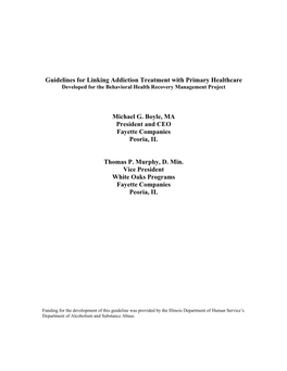 Guidelines for Linking Addiction Treatment with Primary Healthcare Developed for the Behavioral Health Recovery Management Project