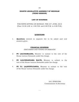 Eighth Legislative Assembly of Mizoram (Third Session)