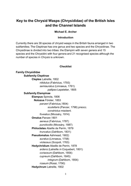 Key to the Chrysid Wasps (Chrysididae) of the British Isles and the Channel Islands