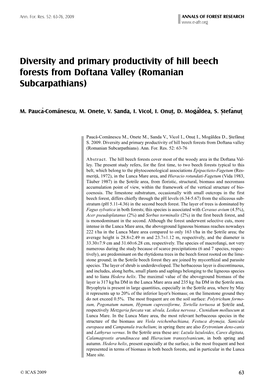Diversity and Primary Productivity of Hill Beech Forests from Doftana Valley (Romanian Subcarpathians)