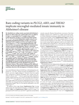 Rare Coding Variants in PLCG2, ABI3, and TREM2 Implicate Microglial