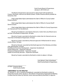 Scott County Board of Supervisors January 2, 2013 8:00 A.M. The