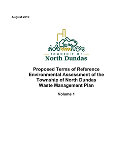 Proposed Terms of Reference Environmental Assessment of the Township of North Dundas Waste Management Plan