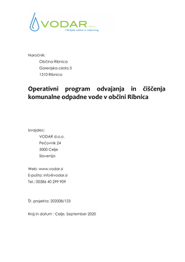 Operativni Program Odvajanja in Čiščenja Komunalne Odpadne Vode V Občini Ribnica