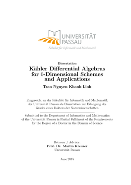 Kähler Differential Algebras for 0-Dimensional Schemes And