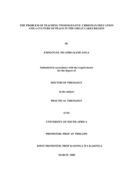 The Problem of Teaching Twofold Love: Christian Education and a Culture of Peace in the Great Lakes Region