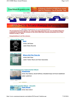 ZMR Music Award Winners Page 1 of 4