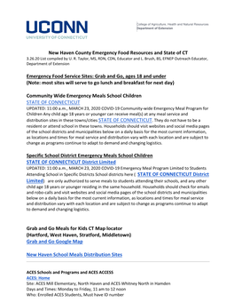 New Haven County Emergency Food Resources and State of CT 3.26.20 List Compiled by U