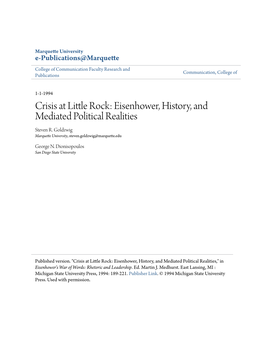 Crisis at Little Rock: Eisenhower, History, and Mediated Political Realities Steven R