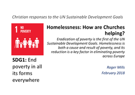 Homelessness: How Are Churches Helping? Eradication of Poverty Is the First of the UN Sustainable Development Goals