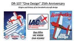 “The DR-107 One Design 25Th Anniversary” Origins and History Of