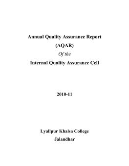 AQAR) of the Internal Quality Assurance Cell