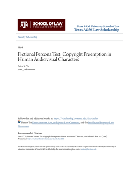 Fictional Persona Test: Copyright Preemption in Human Audiovisual Characters Peter K