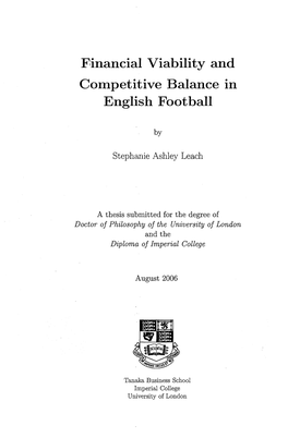 Financial Viability and Competitive Balance in English Football