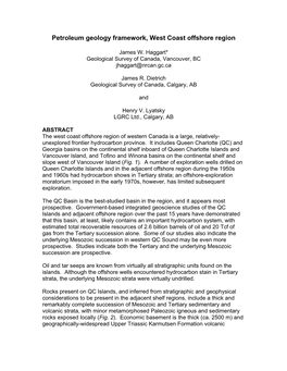 Petroleum Geology Framework, West Coast Offshore Region