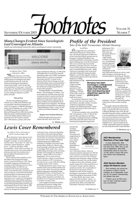 Lewis Coser Remembered See Burawoy, Page 4 Department at by Andrew Perrin, University of Ludwig to Lewis