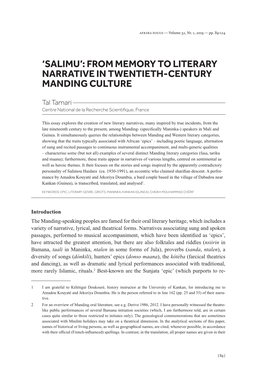 Salimu’: from Memory to Literary Narrative in Twentieth-Century Manding Culture