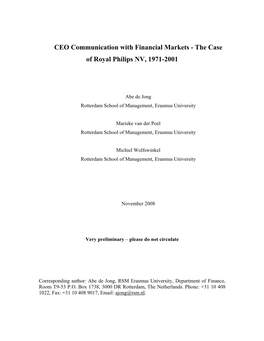 CEO Communication with Financial Markets - the Case of Royal Philips NV, 1971-2001