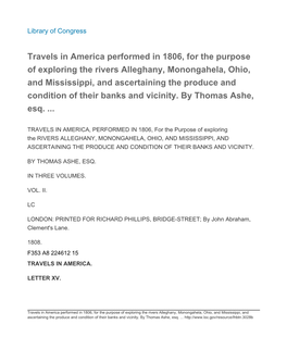 Travels in America Performed in 1806, for the Purpose of Exploring