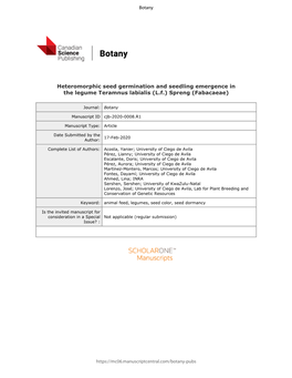 Heteromorphic Seed Germination and Seedling Emergence in the Legume Teramnus Labialis (L.F.) Spreng (Fabacaeae)