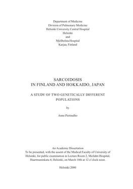 Sarcoidosis in Finland and Hokkaido, Japan