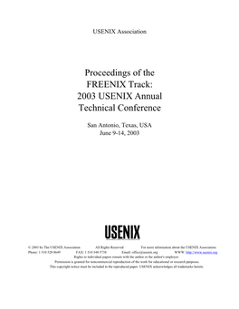 Proceedings of the FREENIX Track: 2003 USENIX Annual Technical Conference