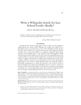 Write a Wikipedia Article for Law School Credit—Really?