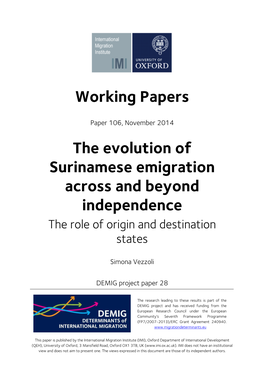 Working Papers the Evolution of Surinamese Emigration Across And