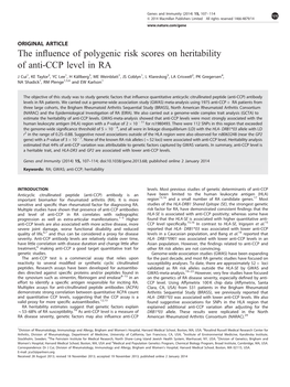 The Influence of Polygenic Risk Scores on Heritability of Anti-CCP Level in RA