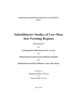 Submillimeter Studies of Low-Mass Star Forming Regions