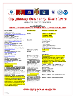The Military Order of the World Wars GREATER BOSTON CHAPTER