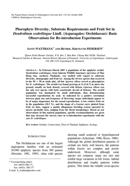 Phorophyte Diversity, Substrate Requirements and Fruit Set in Dendrobium Scabrilingue Lindl. (Asparagales: Orchidaceae): Basic