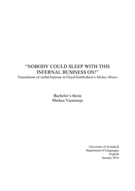 “NOBODY COULD SLEEP with THIS INFERNAL BUSINESS ON!” Translations of Verbal Humour in Floyd Gottfredson’S Mickey Mouse