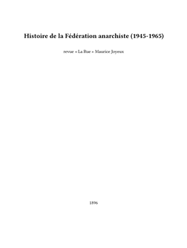 Histoire De La Fédération Anarchiste (1945-1965)