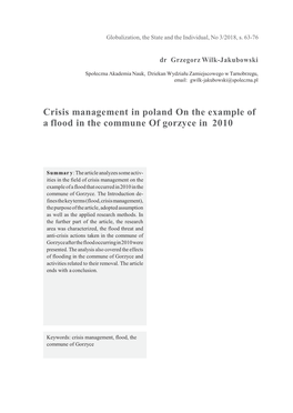 Crisis Management in Poland on the Example of a Flood in the Commune of Gorzyce in 2010