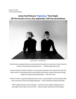 Jenny Hval Releases “​High Alice​,” New Single Off ​The Practice Of