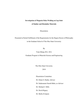 Investigation of Magnetic Pulse Welding on Lap Joint